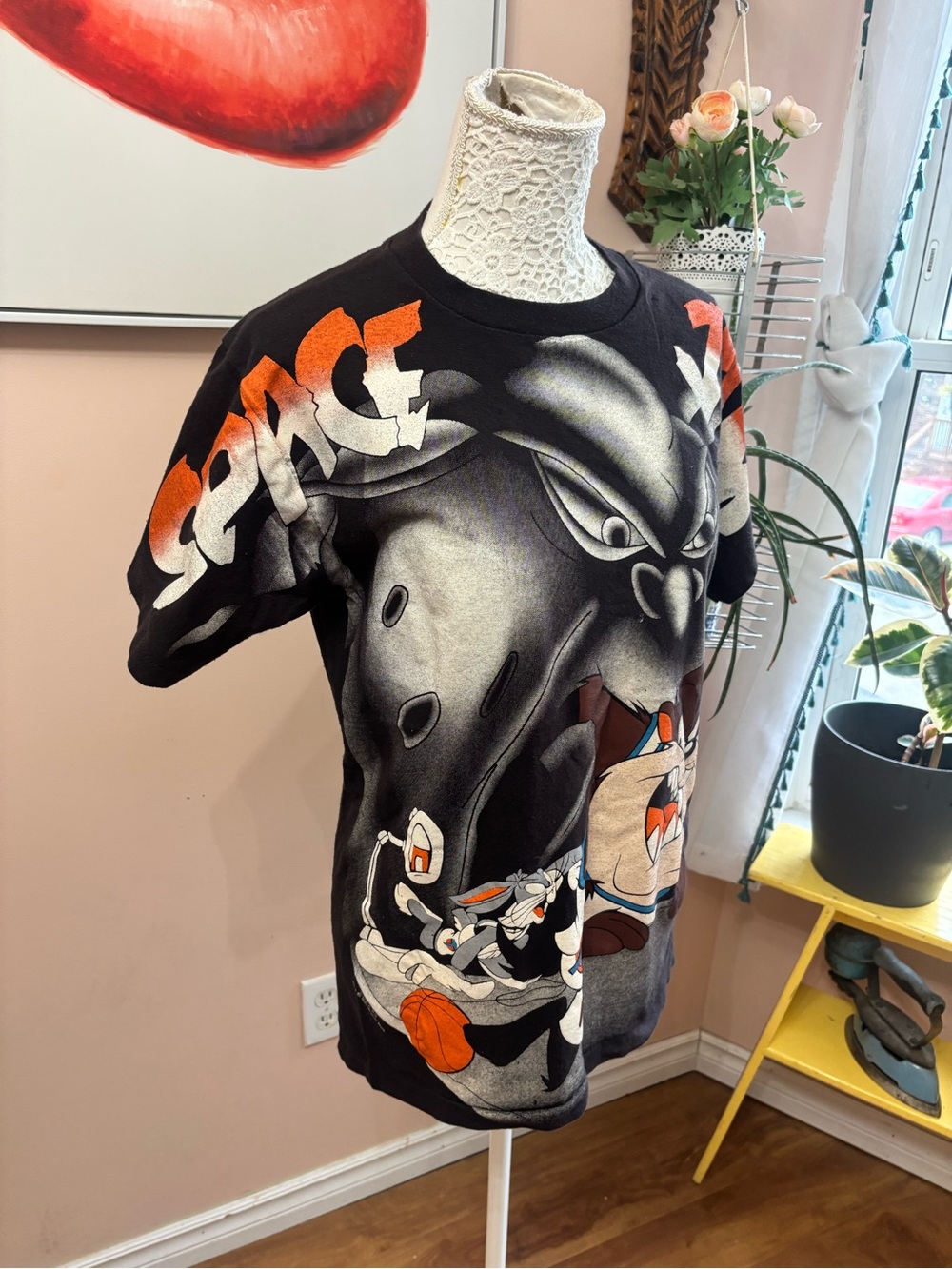 Warner Bros. 1996 Black & Orange Space Jam Graphic Tee with Taz & Bugs - Picture 3 of 16